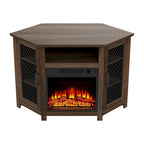 Grey Wash / Walnut Corner TV Stand with Electric Fireplace, Farmhouse Style, Single-Room Use