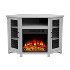 Grey Wash / Walnut Corner TV Stand with Electric Fireplace, Farmhouse Style, Single-Room Use
