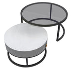 White Round Nesting Coffee Table Set of 2, with Drawer