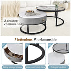 White Round Nesting Coffee Table Set of 2, with Drawer