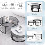 White Round Nesting Coffee Table Set of 2, with Drawer