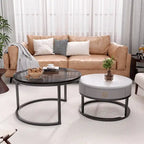White Round Nesting Coffee Table Set of 2, with Drawer