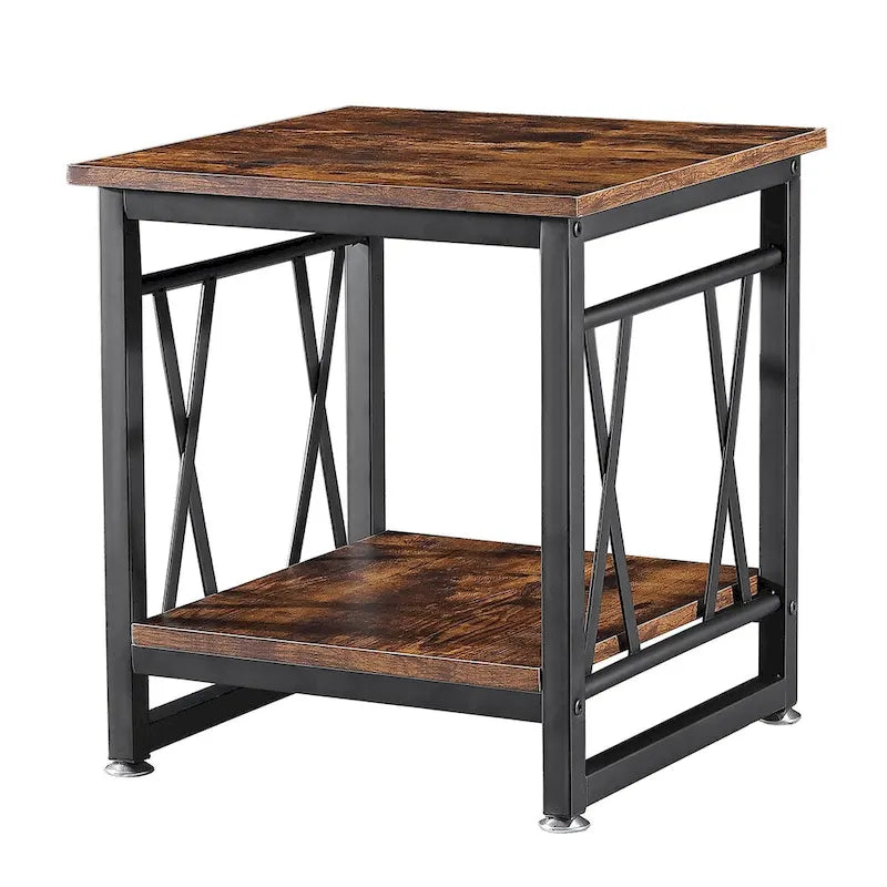 Black 2-Tier Industrial Side Table, MDF Top, Single Use