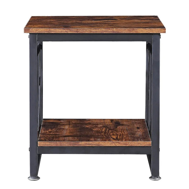 Black 2-Tier Industrial Side Table, MDF Top, Single Use