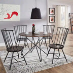 Walnut & Black Iron Round Dining Table Set, Seats up to 5