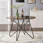 Walnut & Black Iron Round Dining Table Set, Seats up to 5