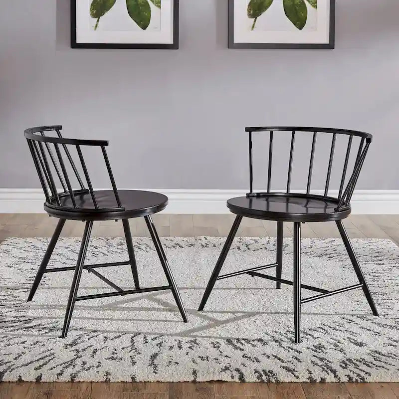 Walnut & Black Iron Round Dining Table Set, Seats up to 5