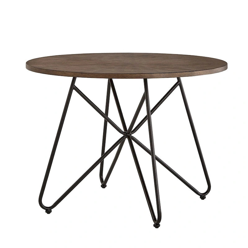 Walnut & Black Iron Round Dining Table Set, Seats up to 5