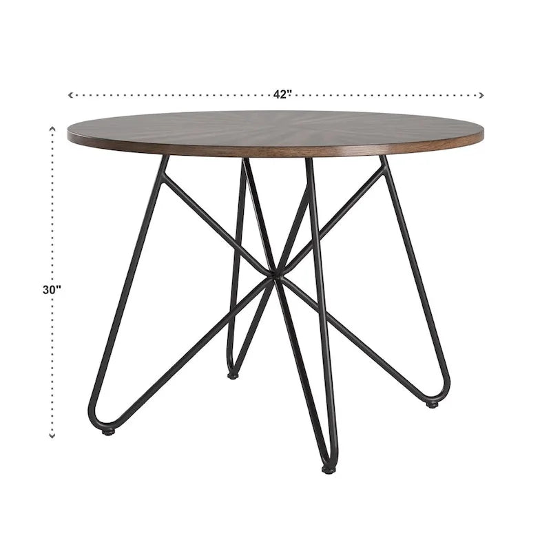 Walnut & Black Iron Round Dining Table Set, Seats up to 5