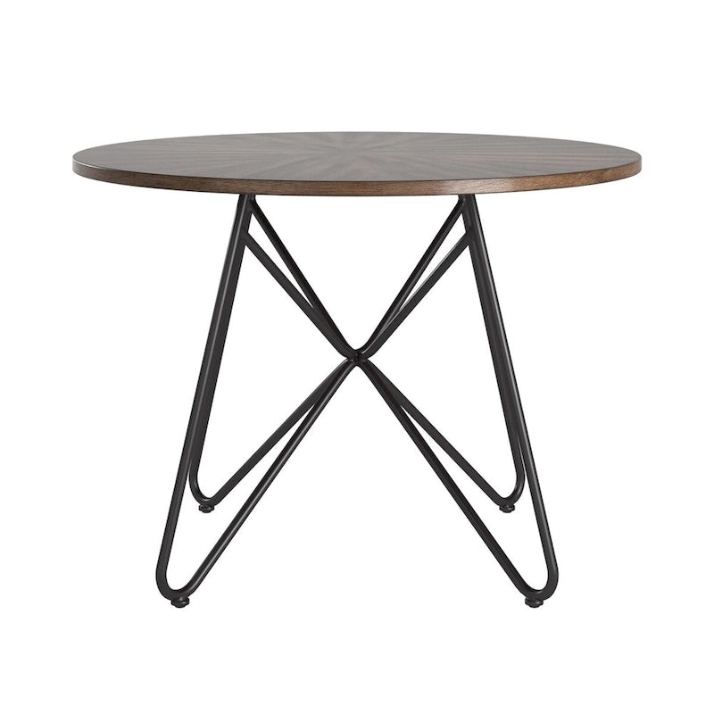 Walnut & Black Iron Round Dining Table Set, Seats up to 5