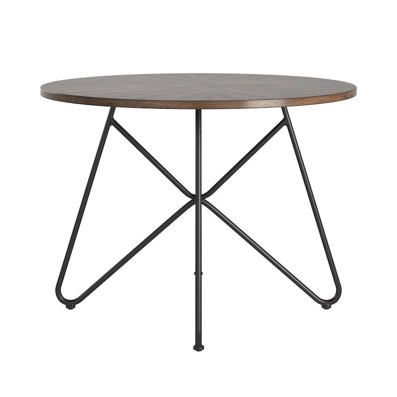 Walnut & Black Iron Round Dining Table Set, Seats up to 5