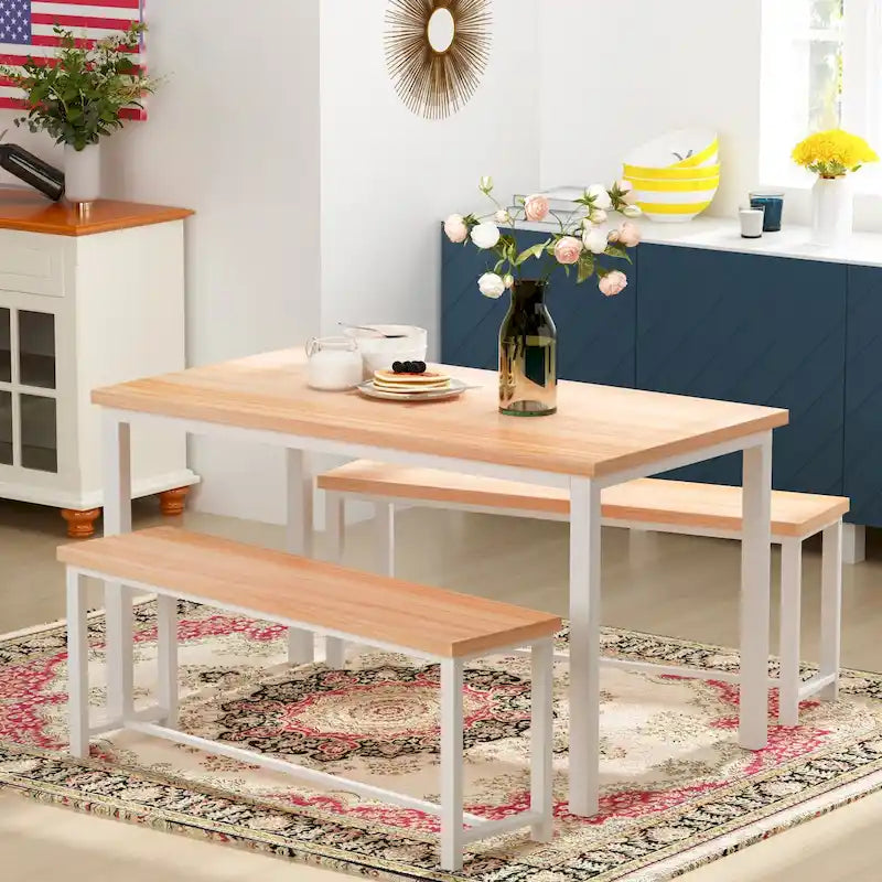 Ensemble table et chaises de salle à manger 3 pièces de style industriel pour 4 personnes, noir/naturel/marron rustique