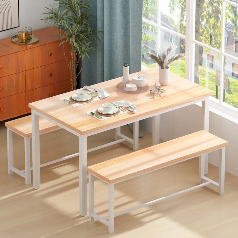 Black/Natural/Rustic Brown Industrial Style 3-Piece Dining Table Set for 4