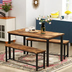 Black/Natural/Rustic Brown Industrial Style 3-Piece Dining Table Set for 4