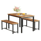 Black/Natural/Rustic Brown Industrial Style 3-Piece Dining Table Set for 4