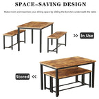 Black/Natural/Rustic Brown Industrial Style 3-Piece Dining Table Set for 4