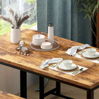 Black/Natural/Rustic Brown Industrial Style 3-Piece Dining Table Set for 4