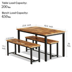 Black/Natural/Rustic Brown Industrial Style 3-Piece Dining Table Set for 4