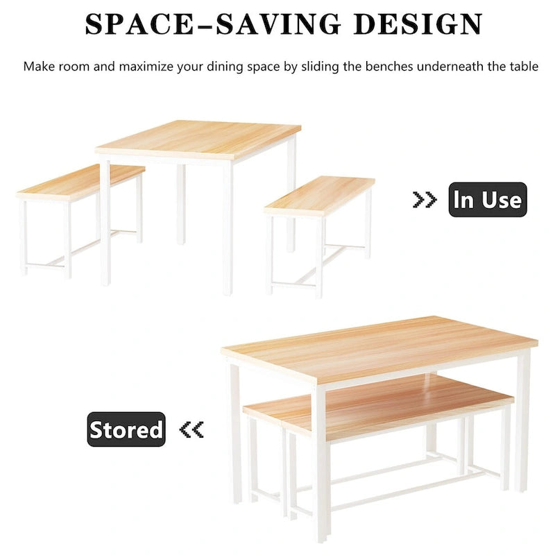 Black/Natural/Rustic Brown Industrial Style 3-Piece Dining Table Set for 4