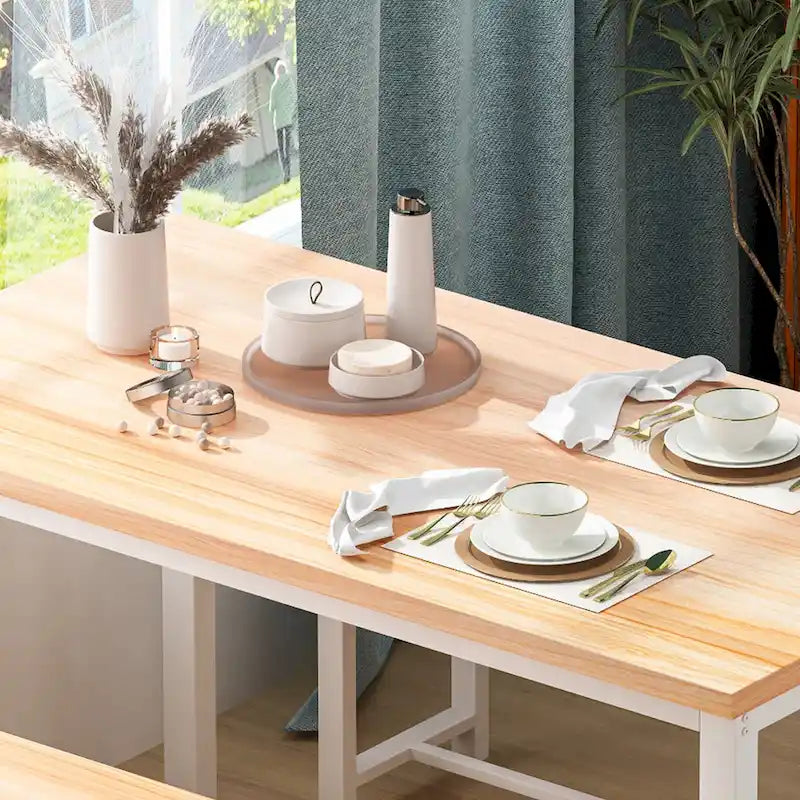 Black/Natural/Rustic Brown Industrial Style 3-Piece Dining Table Set for 4