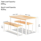 Black/Natural/Rustic Brown Industrial Style 3-Piece Dining Table Set for 4