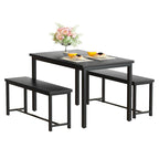Black/Natural/Rustic Brown Industrial Style 3-Piece Dining Table Set for 4