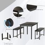 Black/Natural/Rustic Brown Industrial Style 3-Piece Dining Table Set for 4