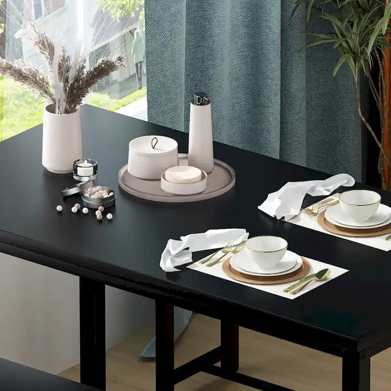 Black/Natural/Rustic Brown Industrial Style 3-Piece Dining Table Set for 4