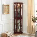 Cherry & Oak Corner Curio Cabinet with Light, Mirrored Back & Tempered Glass Shelves