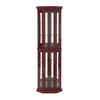 Cherry & Oak Corner Curio Cabinet with Light, Mirrored Back & Tempered Glass Shelves