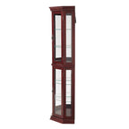 Cherry & Oak Corner Curio Cabinet with Light, Mirrored Back & Tempered Glass Shelves