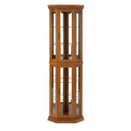 Cherry & Oak Corner Curio Cabinet with Light, Mirrored Back & Tempered Glass Shelves