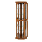 Cherry & Oak Corner Curio Cabinet with Light, Mirrored Back & Tempered Glass Shelves