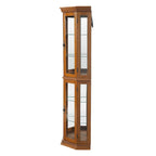 Cherry & Oak Corner Curio Cabinet with Light, Mirrored Back & Tempered Glass Shelves