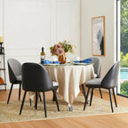 Grey Dining Side Chair, PU Leather & Fabric, Set of 4
