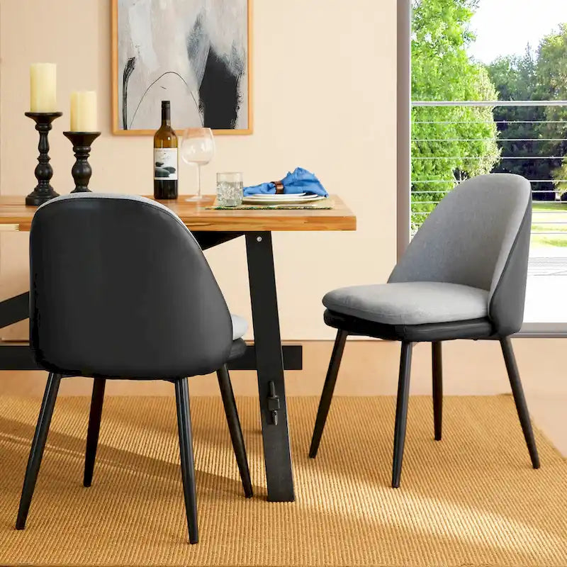 Grey Dining Side Chair, PU Leather & Fabric, Set of 4