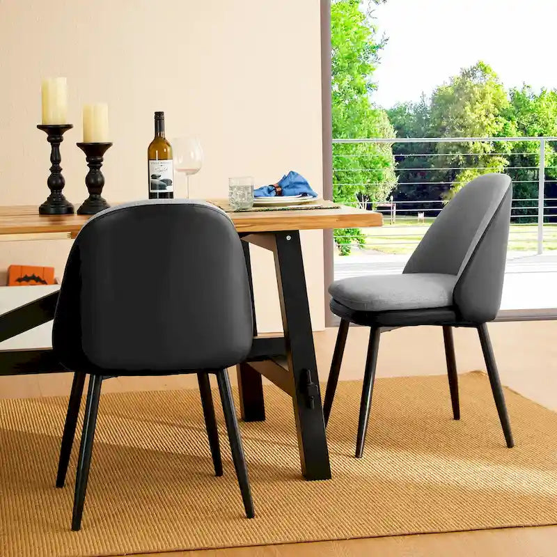 Grey Dining Side Chair, PU Leather & Fabric, Set of 4