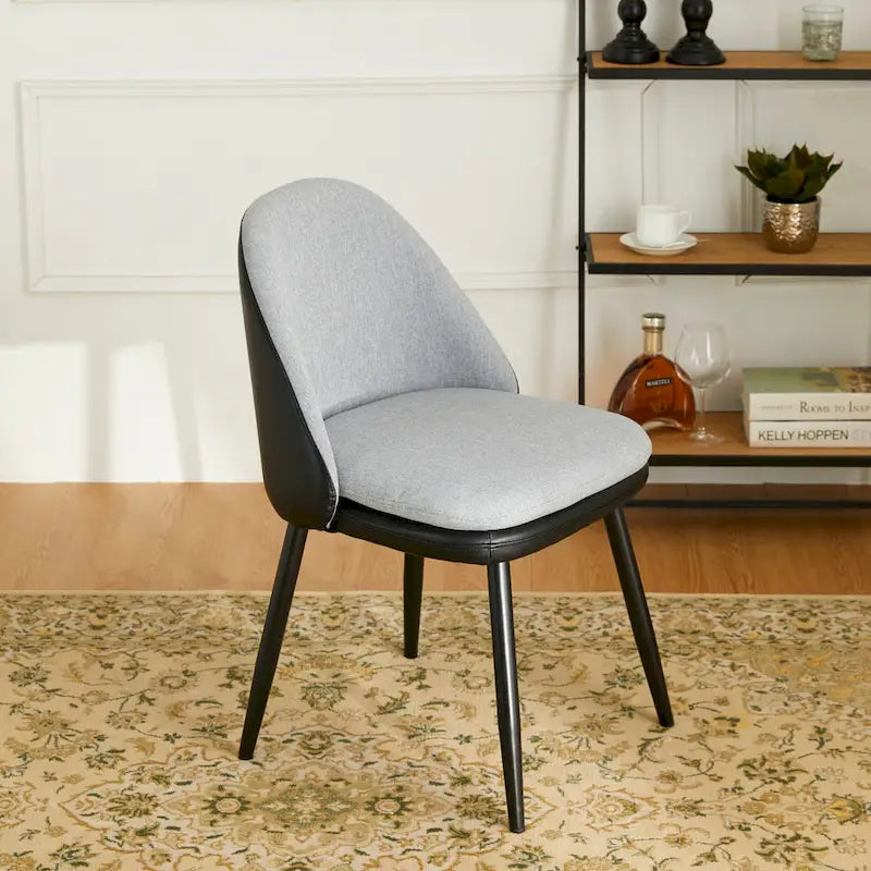 Grey Dining Side Chair, PU Leather & Fabric, Set of 4