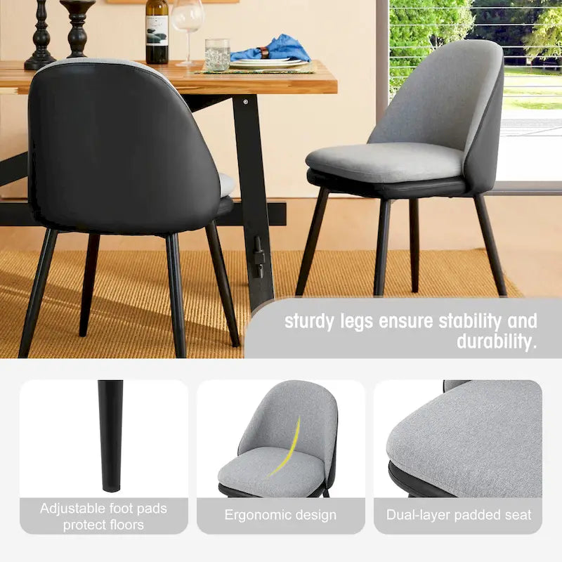 Grey Dining Side Chair, PU Leather & Fabric, Set of 4