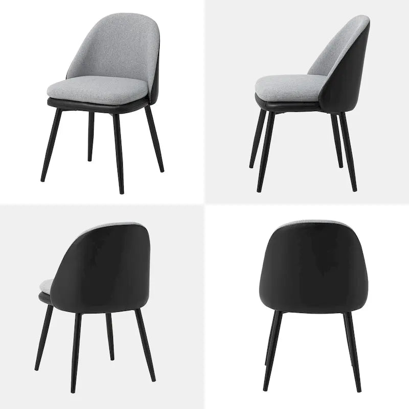 Grey Dining Side Chair, PU Leather & Fabric, Set of 4