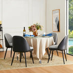 Grey Dining Side Chair, PU Leather & Fabric, Set of 4