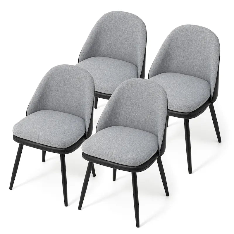 Grey Dining Side Chair, PU Leather & Fabric, Set of 4