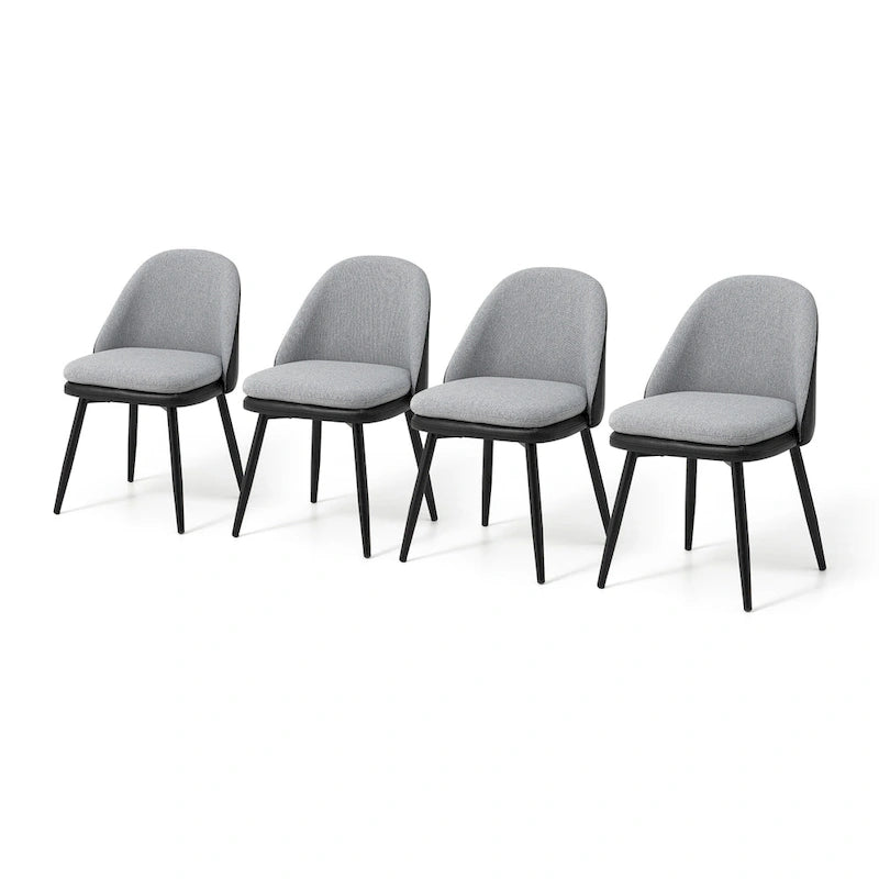 Grey Dining Side Chair, PU Leather & Fabric, Set of 4