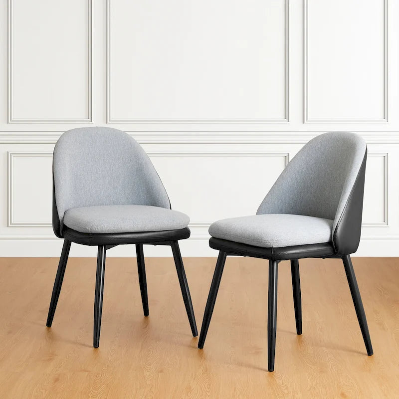 Grey Dining Side Chair, PU Leather & Fabric, Set of 4