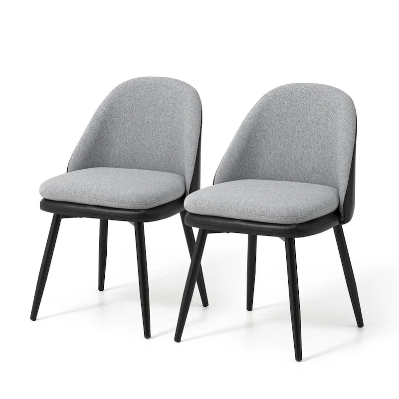 Grey Dining Side Chair, PU Leather & Fabric, Set of 4