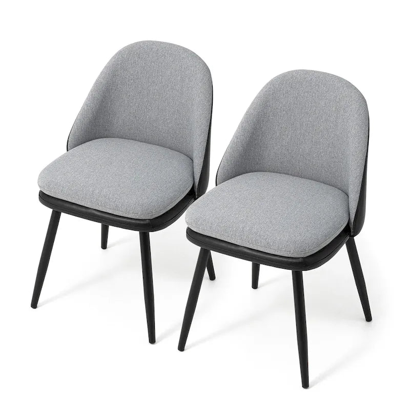 Grey Dining Side Chair, PU Leather & Fabric, Set of 4