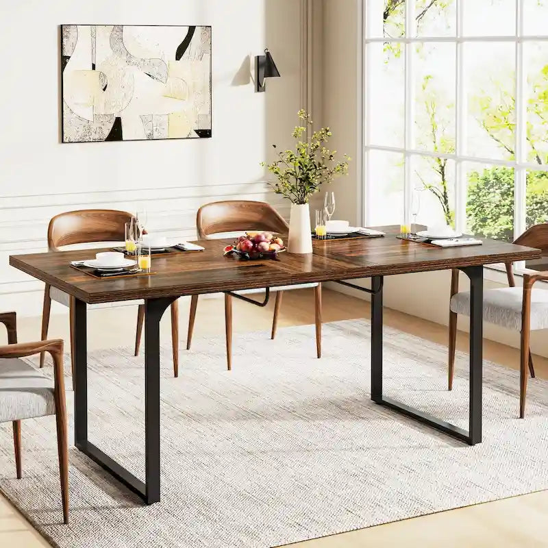 Black Brown Extendable Dining Table, Rectangular, Seats 6–8