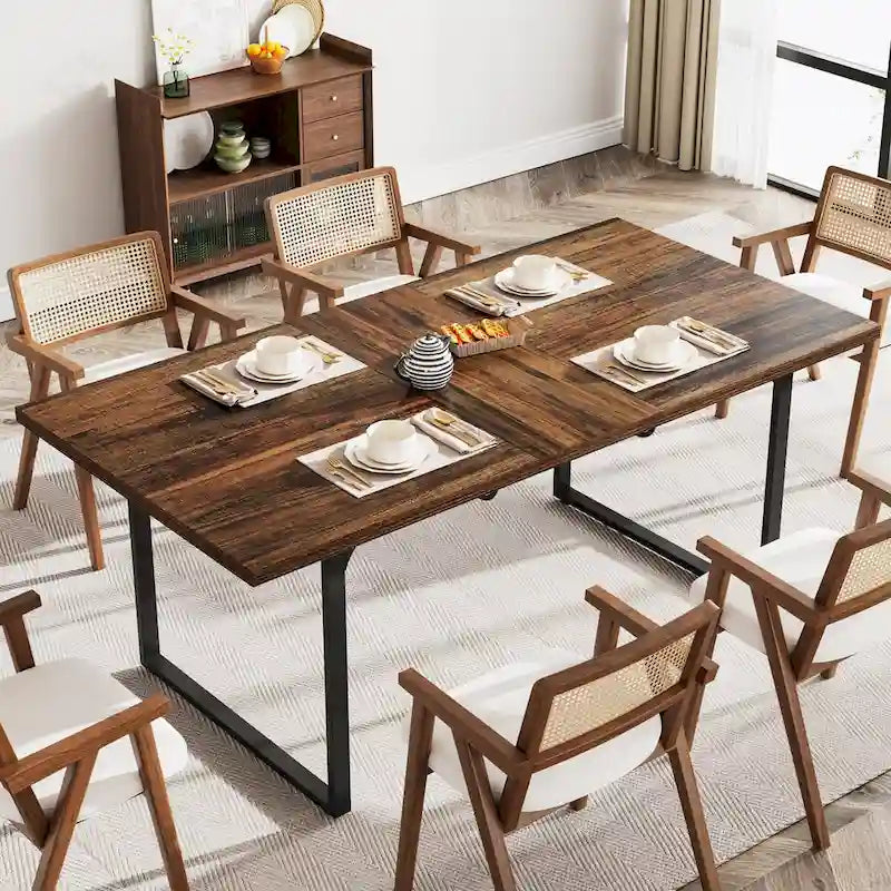 Black Brown Extendable Dining Table, Rectangular, Seats 6–8