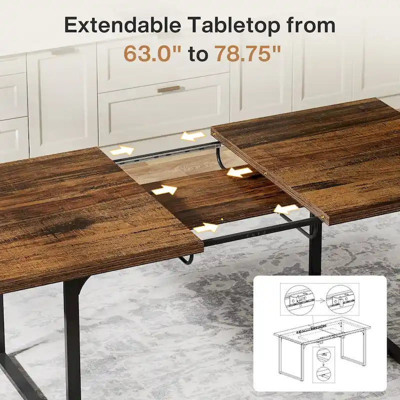 Black Brown Extendable Dining Table, Rectangular, Seats 6–8
