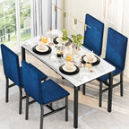 White/Blue & White/Grey 5-Piece Dining Set, Faux Marble Top, Seats 4